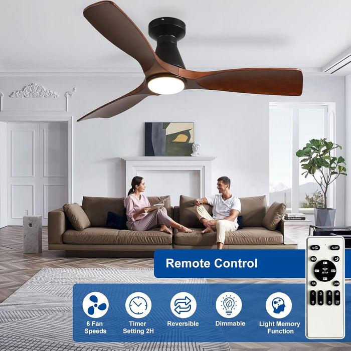 42-Inch Ceiling Fans with Lights: Walnut 3 Blade Flush Mount Low Profile Ceiling Fan for Bedroom - Dimmable Indoor Outdoor Fan with Remote Control Ultra Quiet DC Motor Timer