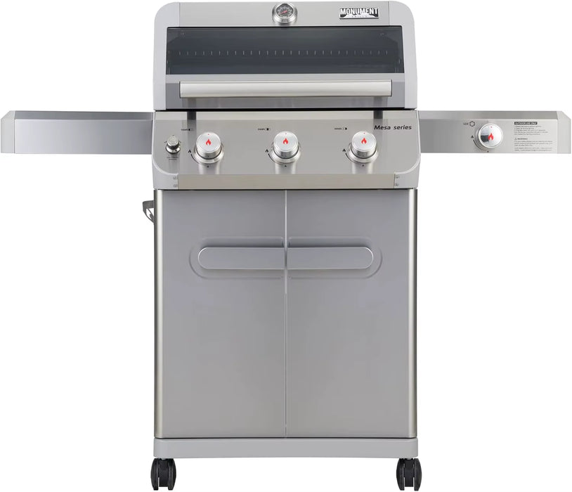 BBQ Grills Barbecue Stainless Steel 3 Burner Propane Gas Grill, 48,000 BTU Patio Garden Grill with Side Burner and Knob Controls