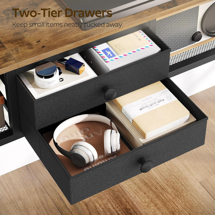 Floating TV Stand with Power Outlet, Wall Mounted Media Console for Tvs up to 50 Inch, Entertainment Center with Storage, for Living Room, Bedroom, Rustic Brown and Black DS04UBR