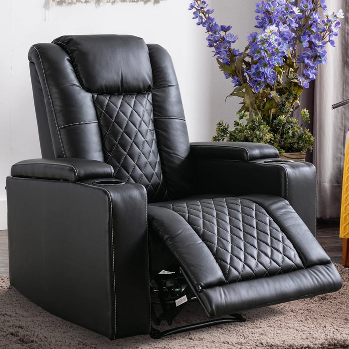 Electric Power Recliner Chair Soft Air Breathable Leather Reclining for Adults with USB Ports and Cup Holders, Black Home Theater Seating with Hidden Arm Storage Movie & Media Room Chairs