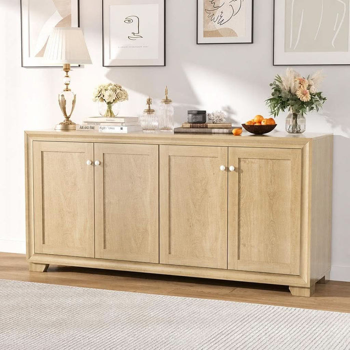 60" Buffet Cabinet with Storage, 4 Doors Sideboard with Adjustable Shelves, Modern Farmhouse Coffee Bar Console Table for Living Room, Kitchen, Dining Room, Entryway, Oak