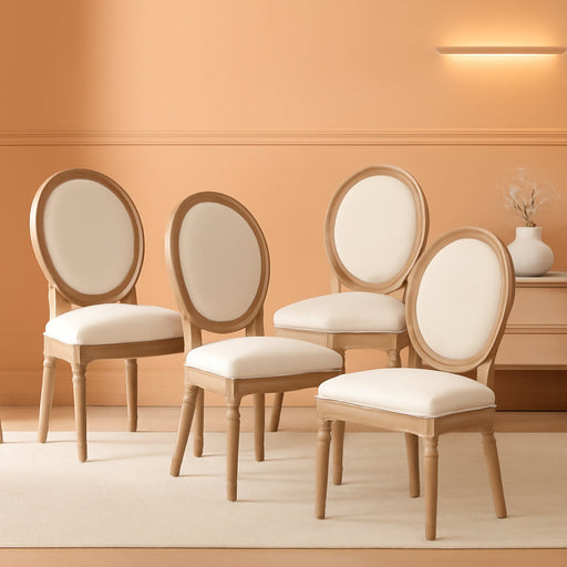 French Country Dining Chairs Set of 4, Vintage Louis Chairs with Curved Backrest and Beautifully Carved Solid Wood Frame Farmhouse Dining Chairs for Living Room, Kitchen, Restaurant