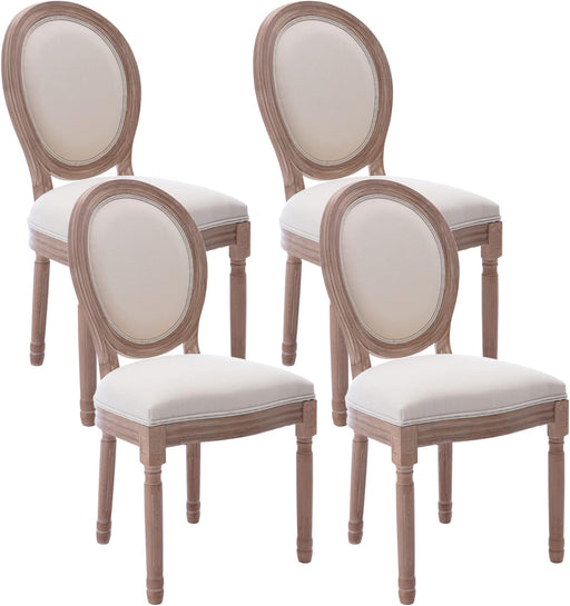 French Country Dining Chairs Set of 4, Vintage Louis Chairs with Curved Backrest and Beautifully Carved Solid Wood Frame Farmhouse Dining Chairs for Living Room, Kitchen, Restaurant