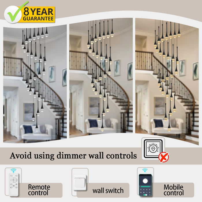 H138''Modern Crystal Chandelier for High Ceiling,Large Spiral Crystal Chandeliers,Luxury Raindrop Foyer Chandeliers,Hanging Pendants Lighting for Entryway, Staircase,Hallways,Living Room