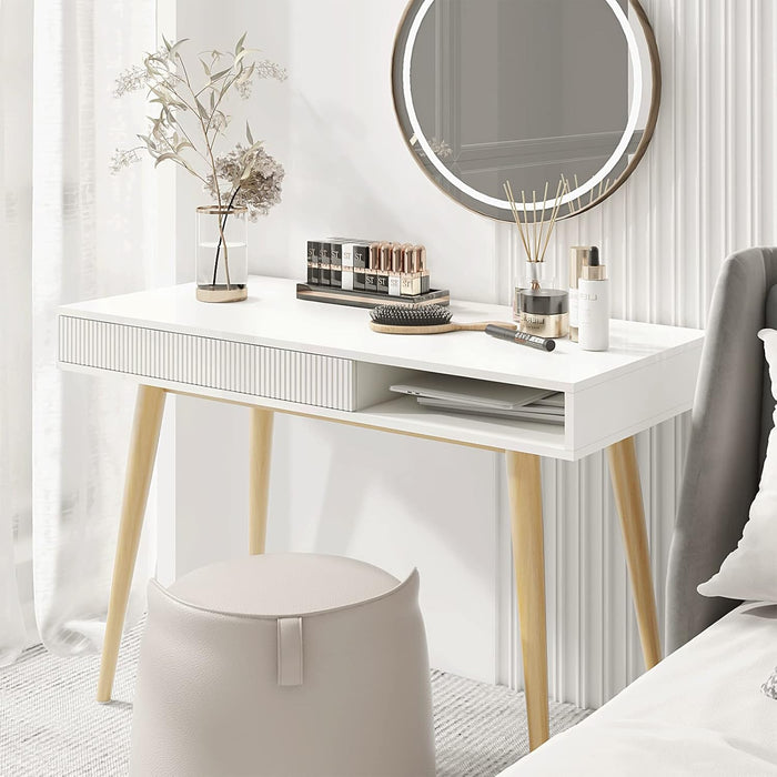 White Desk Mid Century Modern Desk Wooden Desk with Drawer Small Office Desk Mid Century Computer Desk White Makeup Table