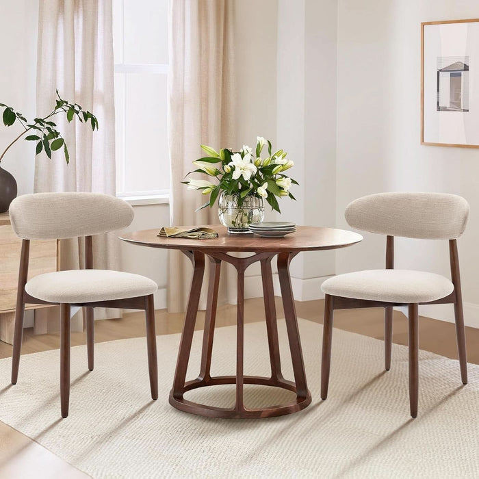 Wooden Dining Chairs Set of 6, Modern Upholstered Fabric Dining Room Chair, Farmhouse Kitchen Side Chairs with Foot Pegs, Beige