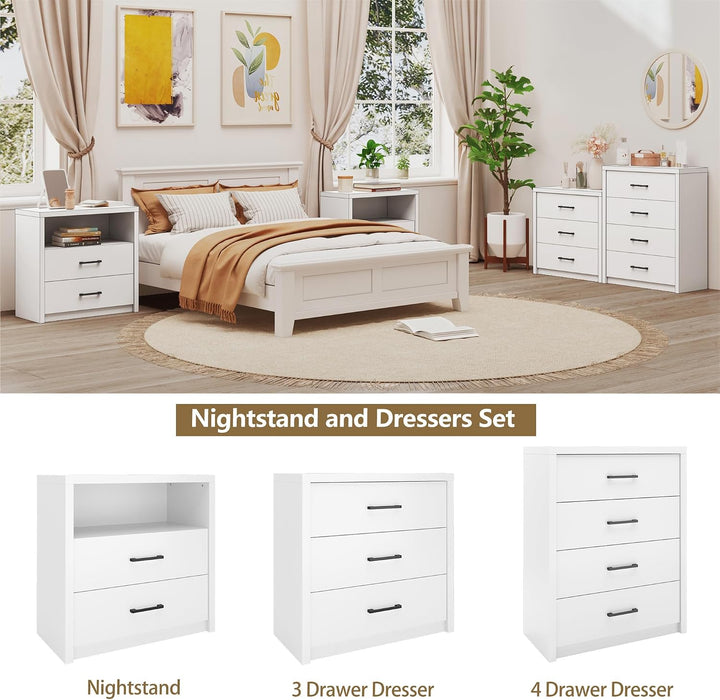 3 Drawer Dresser for Bedroom, Wood Samll Chest of Drawers with Wide Storage Organizer, Mid-Century Modern Tall Nightstand for Closet, Entryway, Hallway, White