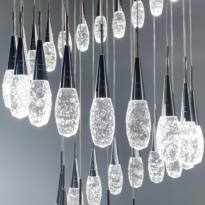 56-Lights 20 Feet Large Modern Chandelier LED Light Fixtures High Ceiling Long Light Chandelier for Entrance Foyer Dimmable Lights with Remote Living Room Ceiling Pendant Lighting Shine Silver