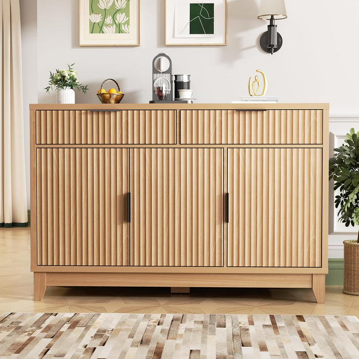 47.2" Modern Fluted Sideboard Buffet Cabinet with Storage, Oak | Coffee Bar Storage Cabinet with Drawer, Fluted Doors & Adjustable Shelf, for Living Room Kitchen Dining Room Entryway Hallway