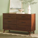 Modern Solid Pine Wood 6-Drawer Dresser with Metal Handles and Generous Storage Space, Walnut Finish