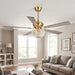 52 Inch Gold Ceiling Fans with Lights and Remote Crystal Chandelier Fan