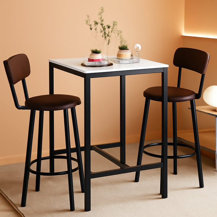 Dining Table Set for 2, 24" Square Kitchen Table and Chairs Set with MDF Tabletop & 2 PU Leather Chairs, Bar Pub Dining Set for Small Space Bar Kitchen Living Room Apartment, White
