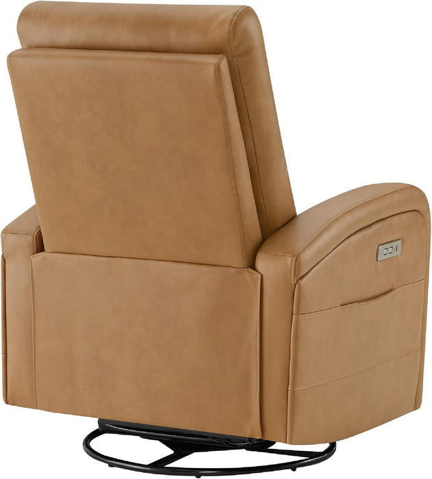 Power Swivel Recliner Chair, Faux Leather Recliner 270° Rotation Modern Nursery Glider, Ergonomic Armrest & Side Storage Pocket, Comfortable Armchair for Living Room Bedroom & Nursery
