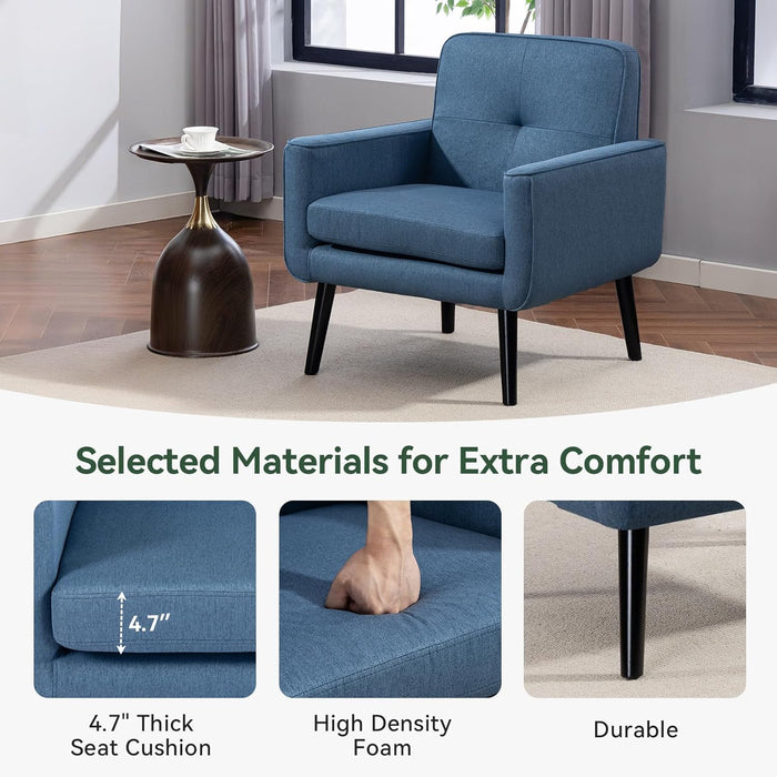Blue Mid Century Upholstered Fabric Accent Armchair