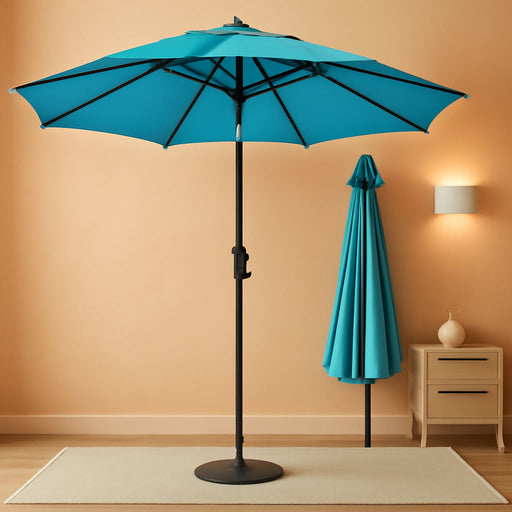 Patio Umbrella Outdoor with Push Button Tilt, 10 Ft Aqua Blue