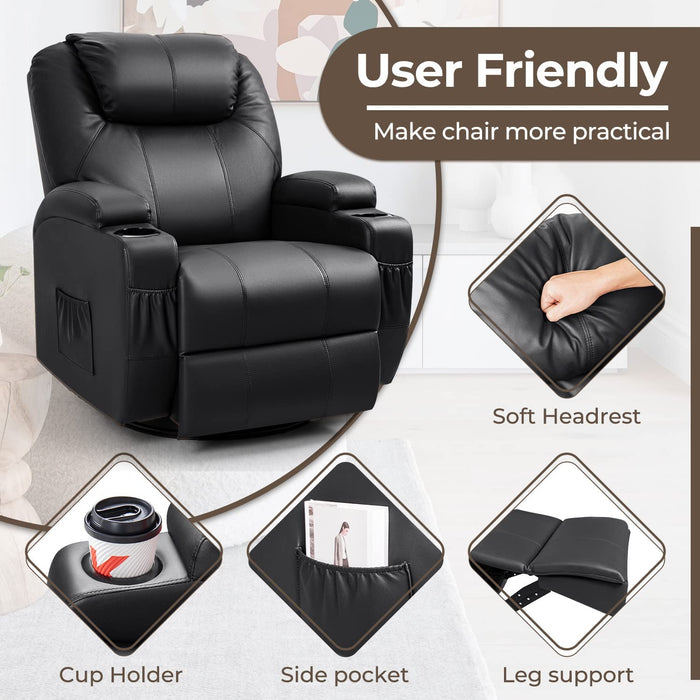 Leather Rocking Recliner with Massage and Heat