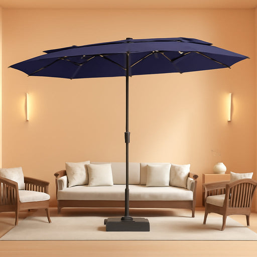 13Ft 2-Tier Outdoor Patio Umbrella with Base Included, Navy Blue | Large, Double-Sided, Rectangle, Rectangular, for Table Market, with Stand, Triple-Head, Windproof, for outside Poolside Lawn