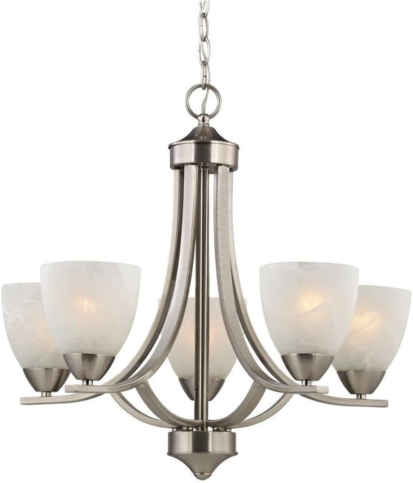 Satin Nickel Five Light Alabaster Shades Chandelier