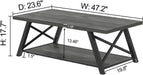 Coffee Table, Industrial Wood and Metal Center Table for Living Room, Rectangle Cocktail Tea Table with Storage Shelf, Rustic Grey, 47 Inch
