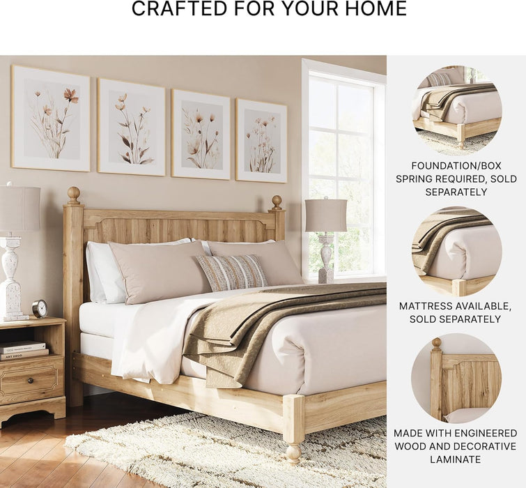 Signature Design by Ashley Galletyn Country Rustic Panel Bed, Foundation or Box Spring Needed, King, Light Brown