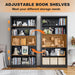 66" Tall Metal Bookcase, 5 Shelf Black Bookcase with Adjustable Shelves, Large Bookshelves and Bookcases, Modern Book Shelf Storage Organizer for Living Room, Home Office, Library (Black)
