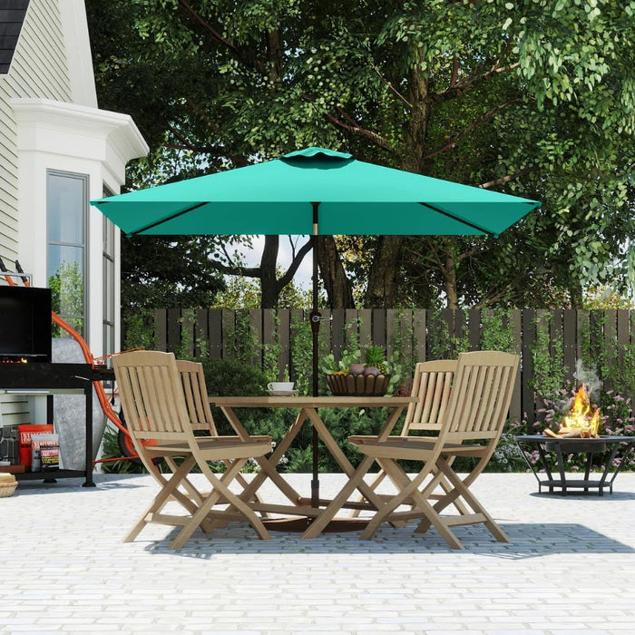 6.5' X 10' Rectangular Patio Umbrella Large Outdoor Market Umbrella W/ UV Protection, Push Button Tilt and Crank Lift, Rectangle Table Umbrella for Garden, Deck, Pool, Patio, Turquoise Blue