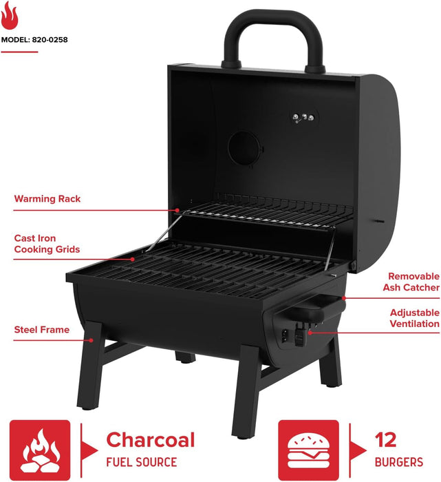 17.5" Portable Charcoal Grill with Adjustable Chimney Vent, 349 SQ. in Cooking Area, Table Top Grill for Camping, Outdoor Cooking, Patios, and More – 820-0258