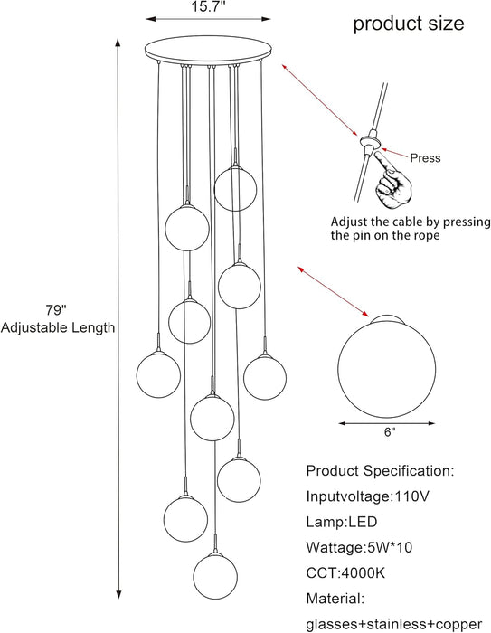 Grey LED Staircase Crystal Chandelier Adjustable Length