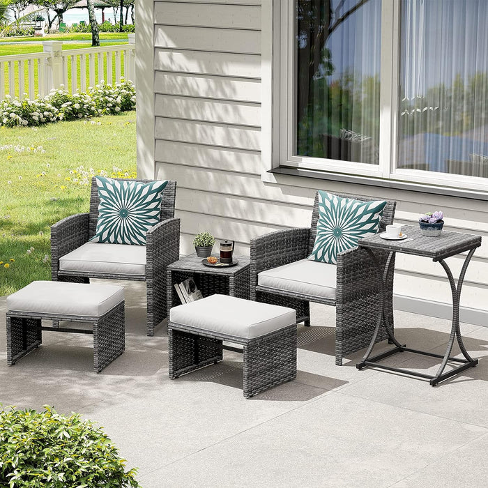 6 Pieces Patio Furniture Set W/Chairs and Ottomans, White