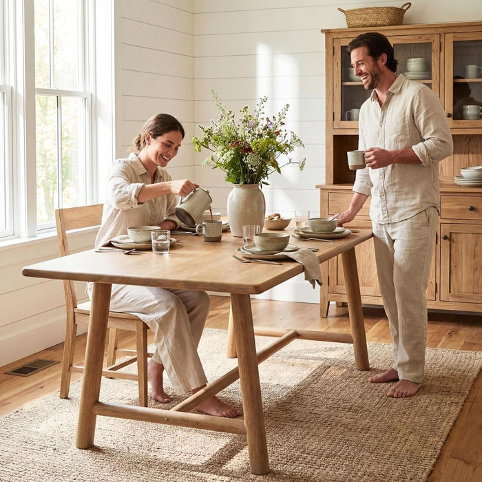 69" Dining Table for 4-6, Wood Kitchen Table with Solid Wood Legs, Modern Farmhouse Dining Furniture for Dining Room, Living Room & Home Office, Natural Finish