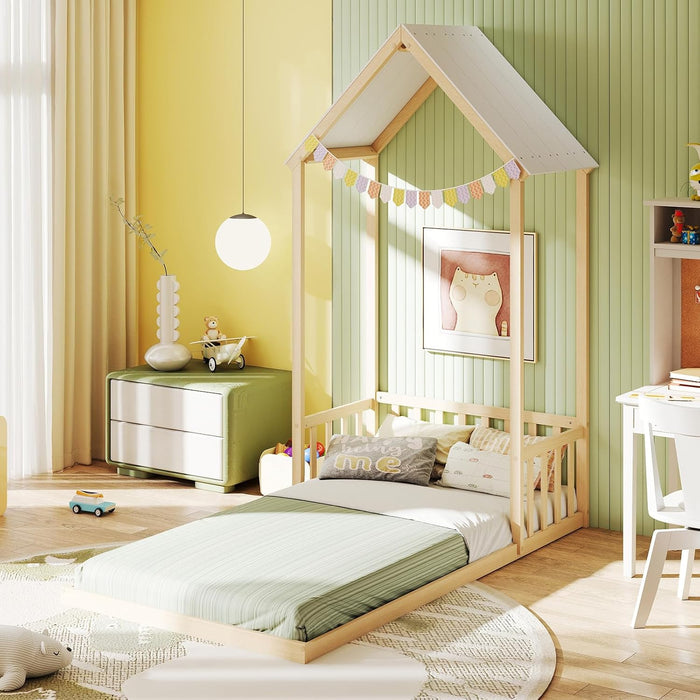 Twin Size Montessori Floor Bed Natural SolidWoodFrame