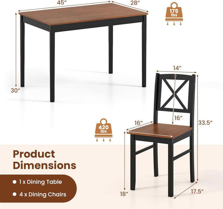 5-Piece Mid-Century Modern Dining Table Set for 4, Wooden Kitchen Table and Chairs, Compact Rubber Wood Dining Room Set for Small Spaces, Kitchen & Living Room