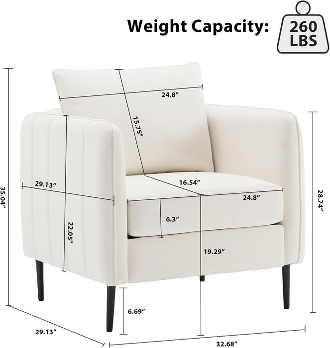 Modern Velvet Accent Chair, Single Sofa Chairs Armchair with Square Arm, Upholstered Accent Chairs for Living Room, Bedroom, Apartment (Beige Chair)