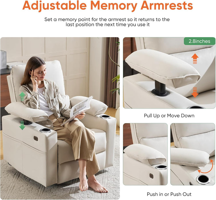 270° Swivel Rocker Recliner with Adjustable Armrests,Oversized Power Nursery Recliner with Heating and Massgae,Rocking Chair Nursery with One-Touch Reset,Double Cup Holder,Faux Leather,Beige