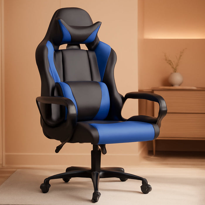 High-Back Gaming Chair PC Office Chair Computer Racing Chair PU Desk Task Chair Ergonomic Executive Swivel Rolling Chair with Lumbar Support for Back Pain Women, Men,Blue
