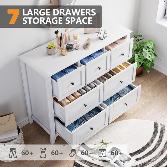 White Contemporary Seven Drawer Dresser For Bedroom