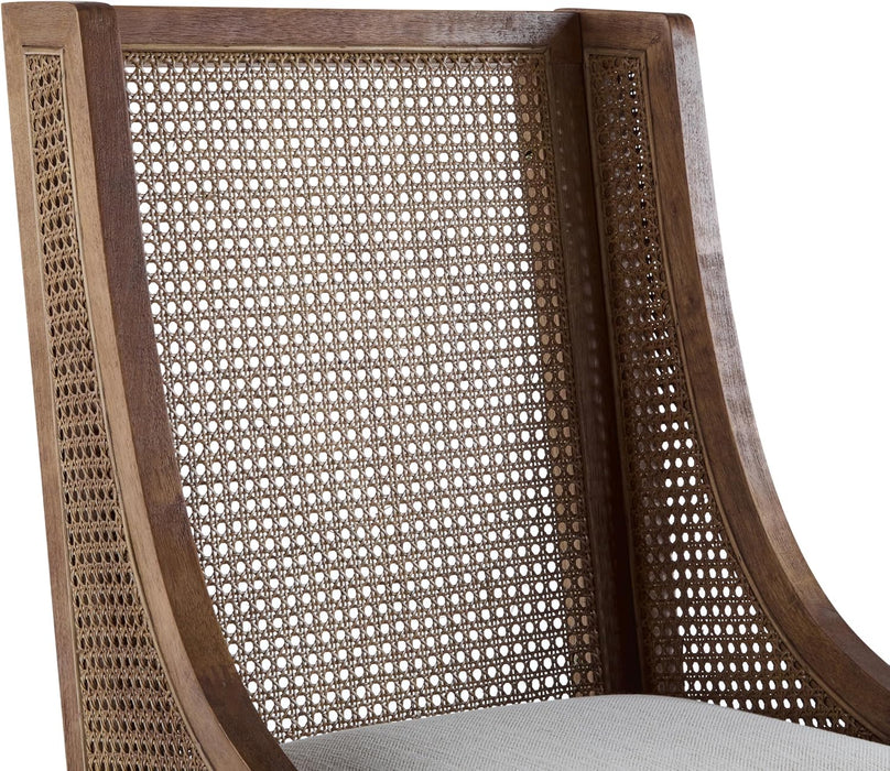 Yone Dining Chairs Set of 2, Modern Dining Chair with Fabric Upholstery, Rubberwood Frame Kitchen Chairs with Cane Webbing, Extra Seat for Dining Room, Beige + Brown