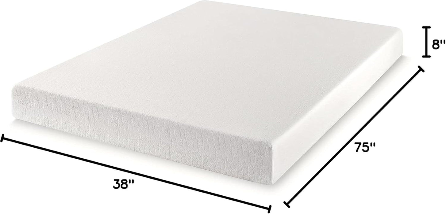 8 Inch Twin Mattress Bed-In-A-Box, Green Tea Memory Foam, White