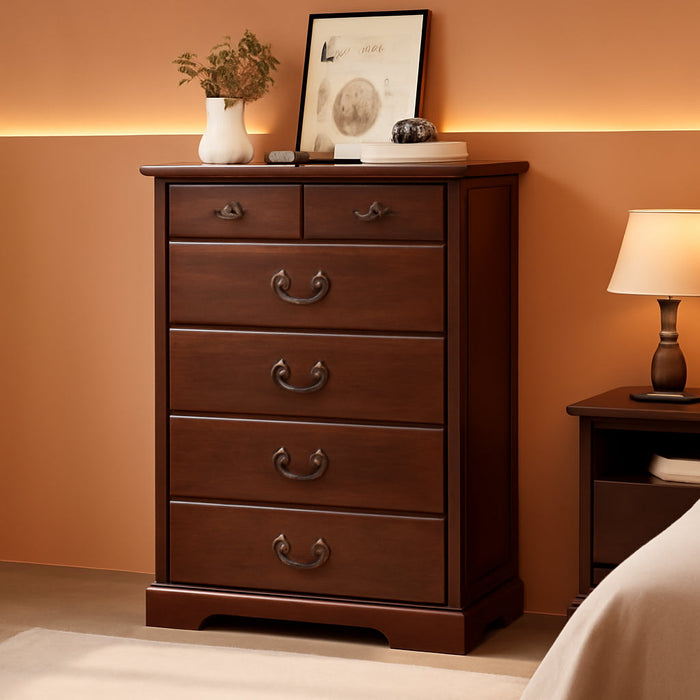 6 Drawer Dresser,Farmhouse Wood Chest of Drawers for Bedroom,47" Tall Dresser with Rustic Handles,Wood Drawer Organizer for Living Room,Hallway,Closet,Walnut