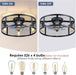 Caged Ceiling Fan with Light Flush Mount, 20 Inch Low Profile Black Fandelier with Remote, Bladeless Ceiling Fans with Lights for Bedroom Kitchen Dining Room (Bulb Not Included)