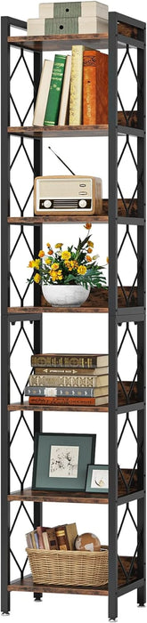 Tall Slim SevenTier Bookshelf CornerDisplayShelf Brown