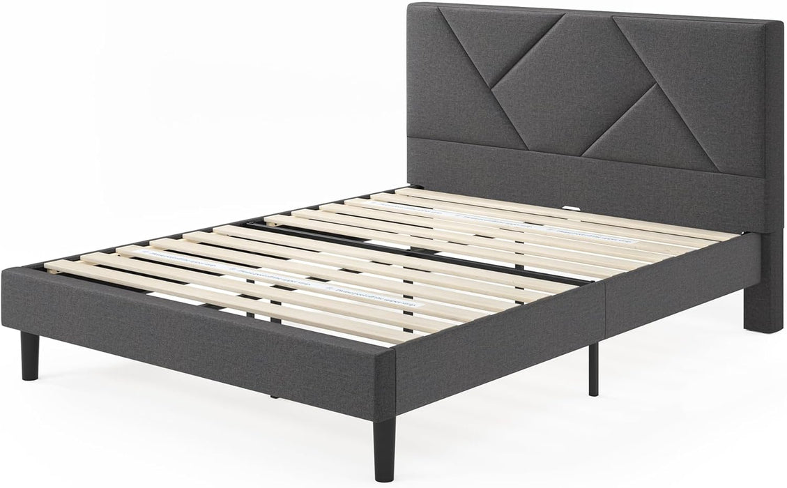 Judy Upholstered Platform Bed Frame, Mattress Foundation, Wood Slat Support, No Box Spring Needed, Eco Friendly Wonderbox (TM), Easy Assembly, Dark Grey, King
