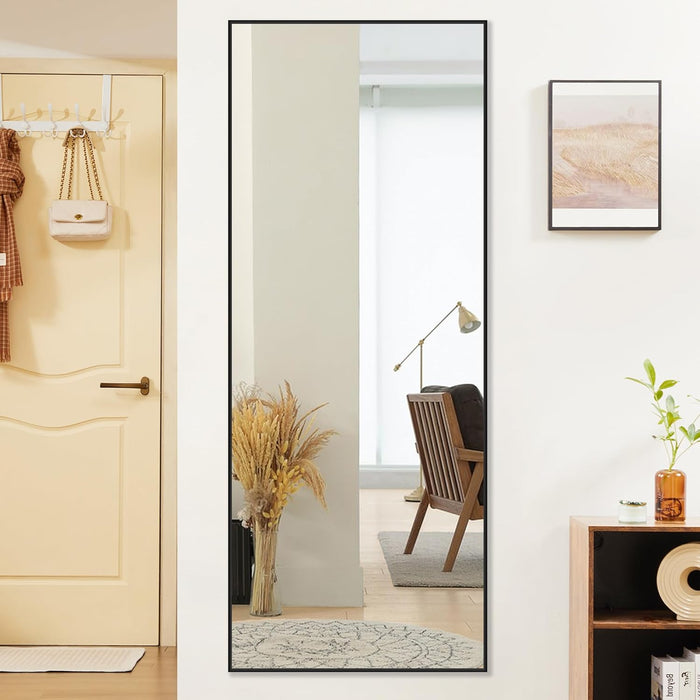Full Length Mirror 64"X21" Full Body Floor Mirror for Bedroom or Cloakroom, Can Stand Alone, Hang or Lean against Wall, Tall Wall Mirror with Stand, Black