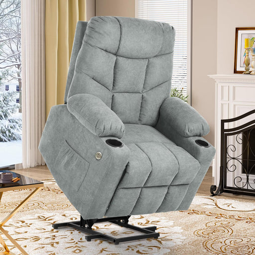 Grey Power Recliner with Massage & Heat