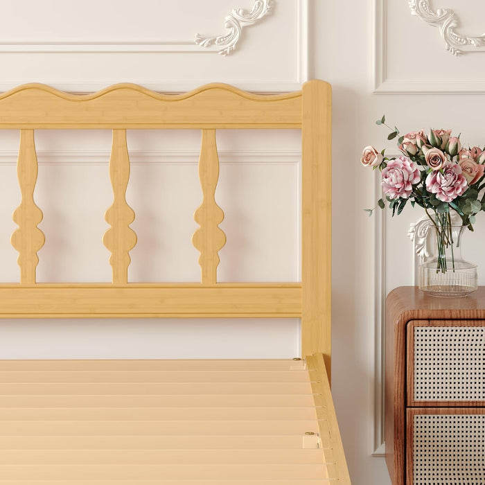 Bamboo Full Bed Frame with Headboard, 14 Inch Solid Wood Platform Bed Frames Full Size with Metal Slats, No Box Spring Needed, Easy Assembly, Noise Free