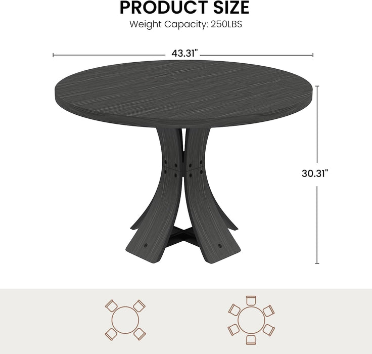 43.3" round Dining Table for 4-6 People | Farmhouse Kitchen Table, Mid Century Modern Circle Dining Table, Curved Solid Wood Frame, for Kitchen Dining Room, Black
