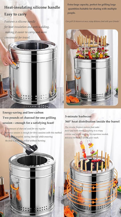 Stainless Steel Charcoal Smoker Grill,Portable Outdoor Smokers with Even Heat Distribution, with Heat-Resistant Handle, Small Charcoal Smoker for Grilling Meat Veggies(Double,Medium)