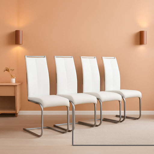 Dining Chairs Set, Kitchen Modern Metal Chairs with Faux Leather Padded Seat High Back and Sturdy Chrome Legs, Chairs for Dining Room (White-1, Set of 4)