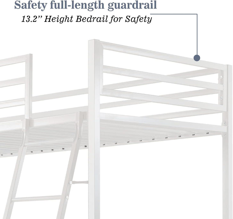 Metal Bunk Bed Twin over Twin Size for Junior & Adults with Ladder and Heavy Duty Guardrail, Small Space Saving Design for Bedroom Kid Room and Dorm, White