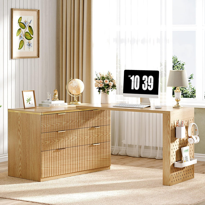Oak FortySevenInch LShapedCorner Desk With Drawers